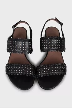 Leather sandals with perforated pattern
