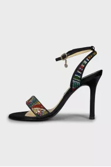 Sandals decorated with rhinestones and beads