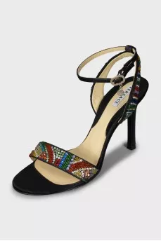 Sandals decorated with rhinestones and beads