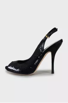Sequin embroidered stiletto sandals