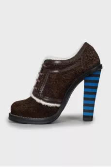 Suede ankle boots with striped heels