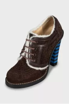 Suede ankle boots with striped heels