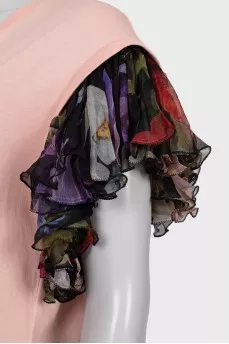 Pink T-shirt with silk sleeves