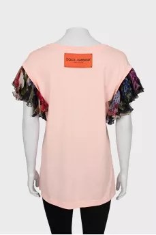 Pink T-shirt with silk sleeves