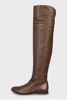 Brown leather over the knee boots