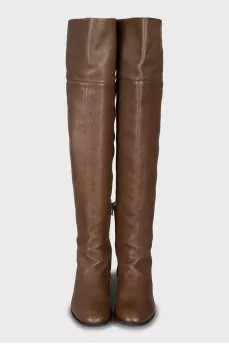 Brown leather over the knee boots