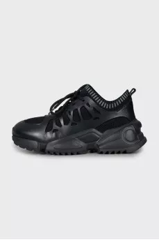 Textile sneakers with leather inserts