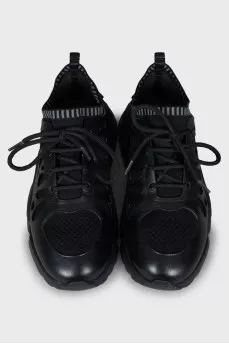Textile sneakers with leather inserts