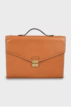 Men's leather briefcase with logo