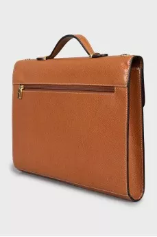 Men's leather briefcase with logo