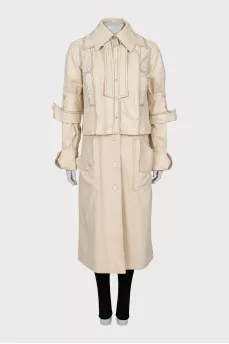 Straight trench coat with contrast seams
