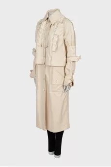 Straight trench coat with contrast seams