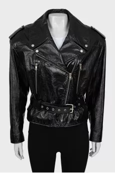 Loose fit black leather jacket