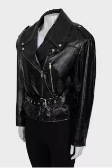 Loose fit black leather jacket