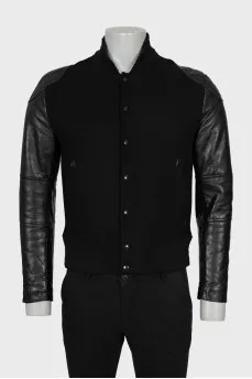Men's Bomber Jacket with Leather Sleeves