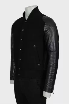Men's Bomber Jacket with Leather Sleeves