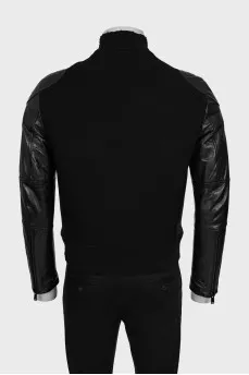 Men's Bomber Jacket with Leather Sleeves