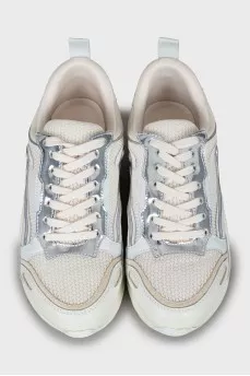 Leather sneakers with shiny inserts