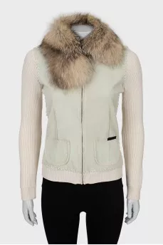 Cardigan with zip and fur collar