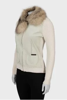 Cardigan with zip and fur collar