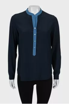 Blue silk blouse with a loose fit