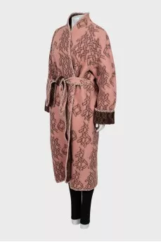 Printed wool wrap coat