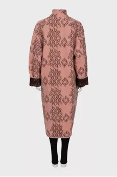 Printed wool wrap coat