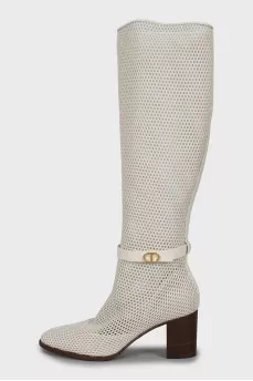 Mesh high heel boots with tag
