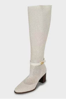 Mesh high heel boots with tag