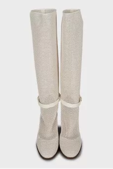 Mesh high heel boots with tag