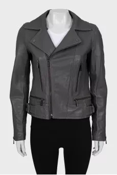 Grey leather biker jacket