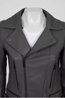 Grey leather biker jacket