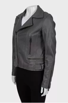 Grey leather biker jacket