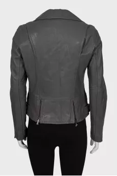 Grey leather biker jacket