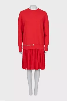Sweatshirt dress with pleated hem