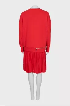 Sweatshirt dress with pleated hem