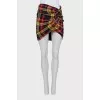 Checkered print skirt with draping