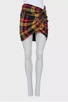 Checkered print skirt with draping