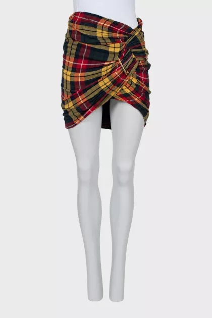 Checkered print skirt with draping