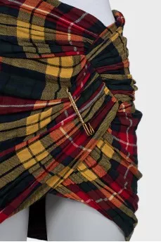 Checkered print skirt with draping