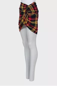 Checkered print skirt with draping