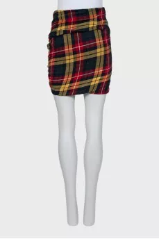 Checkered print skirt with draping