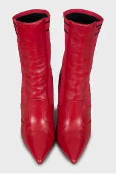 Red ankle boots made of leather and fabric