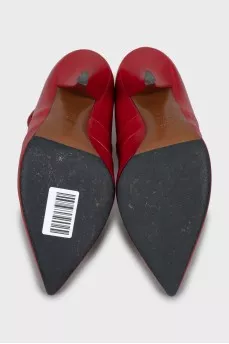 Red ankle boots made of leather and fabric
