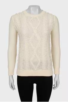 Merino wool sweater with fringe