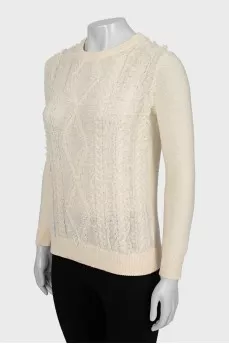 Merino wool sweater with fringe