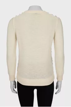 Merino wool sweater with fringe