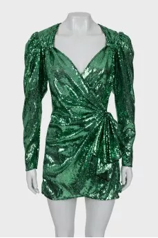 Green dress embroidered with sequins