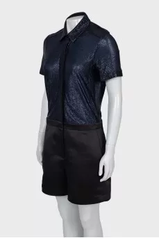 Blue jumpsuit with short sleeves