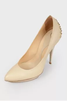 Beige studded pumps